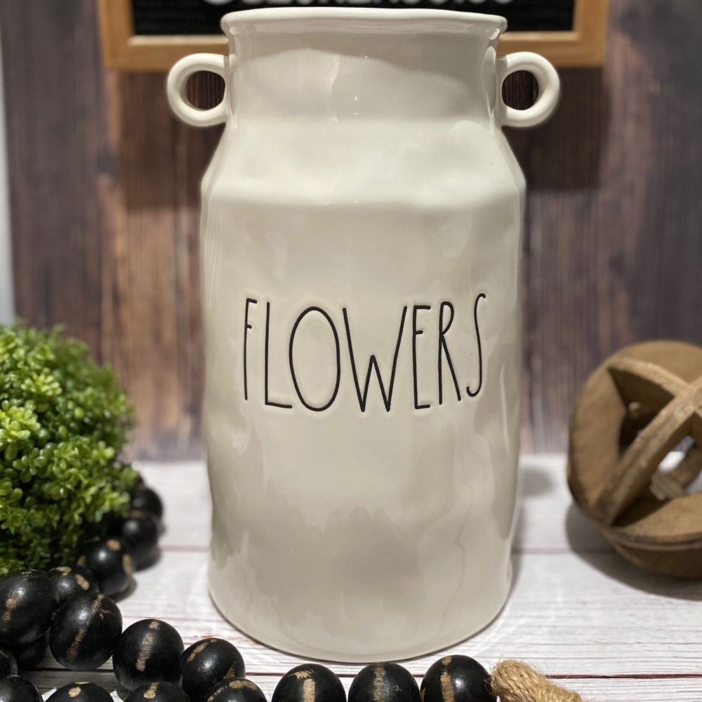 RAE DUNN “FLOWERS” CERAMIC MILK JUG VASE